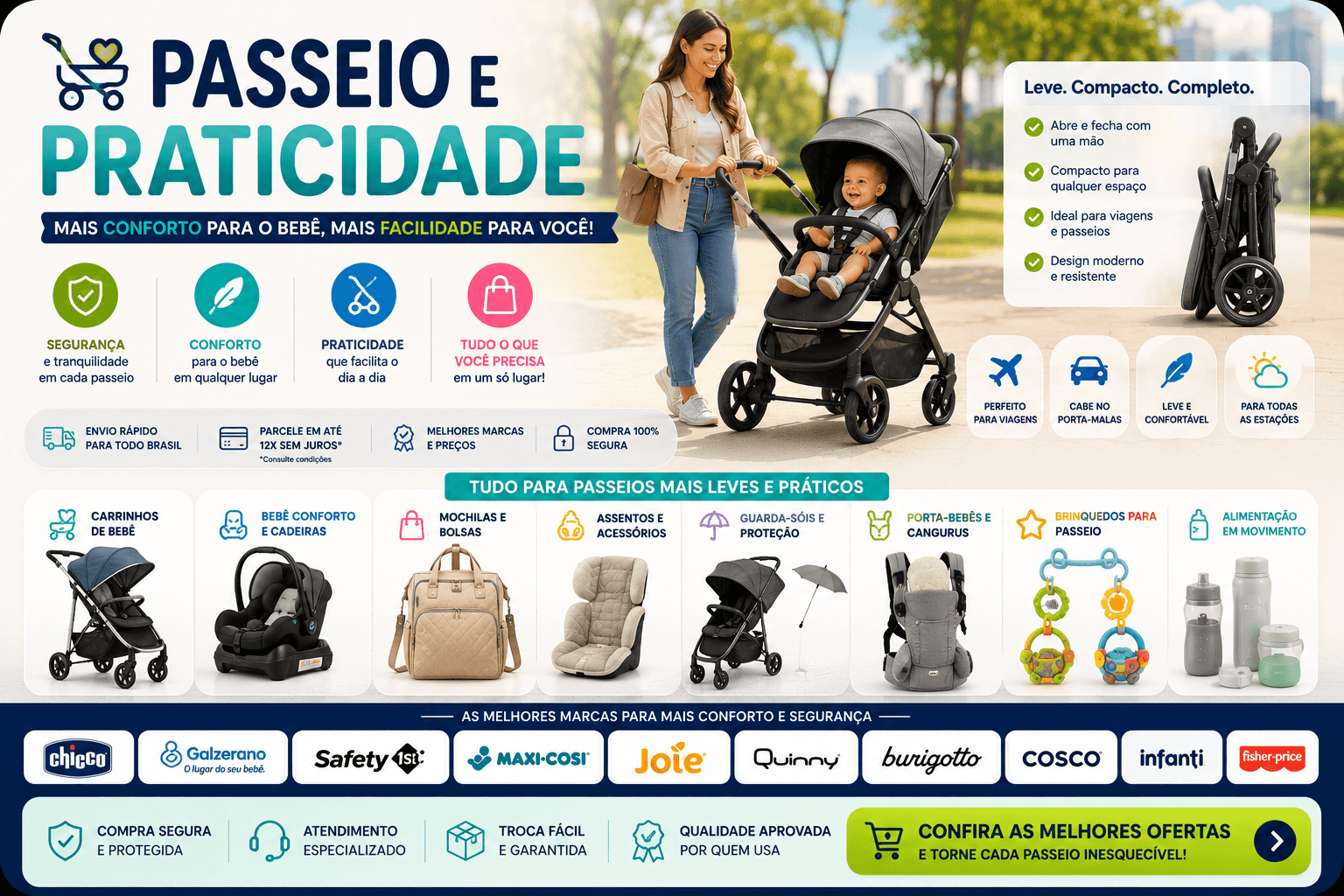 Passeio e praticidade para bebê no SmartCompra AI